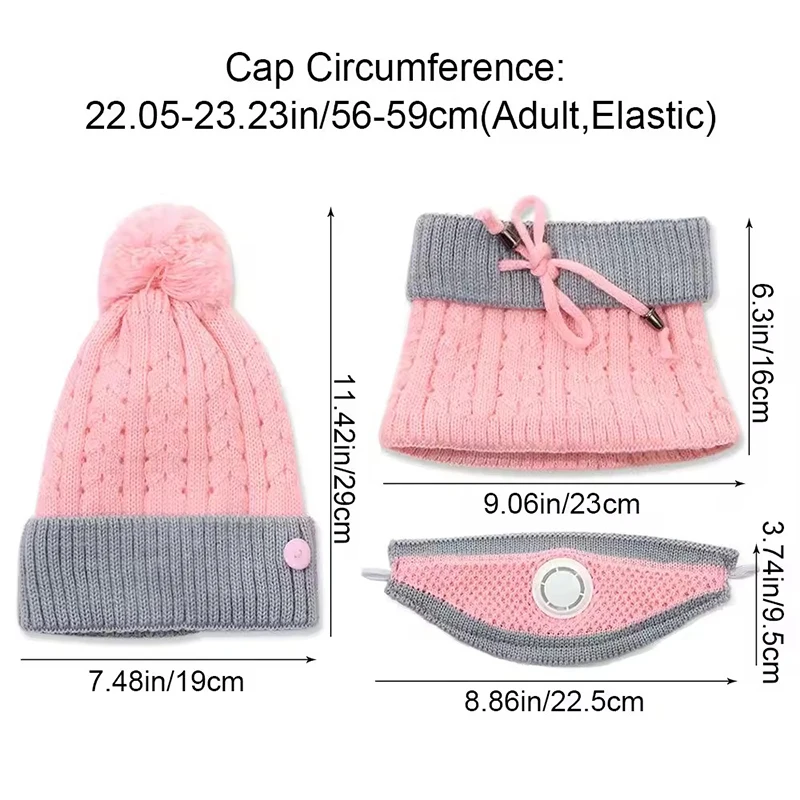 3PCS Winter Fashion Warm Scarf and Hat 3-Piece Set for Women Knitted Printed Skin Friendly Breather Valve Warm Earcup Accessory