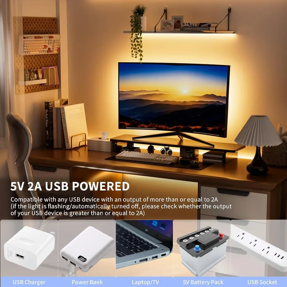 USB Motion Sensor COB Led Light Strip Auto ON/OFF Warmwhite Dammable Remote Control for Cabinet Wardrobe Kitchen Stair Backlight