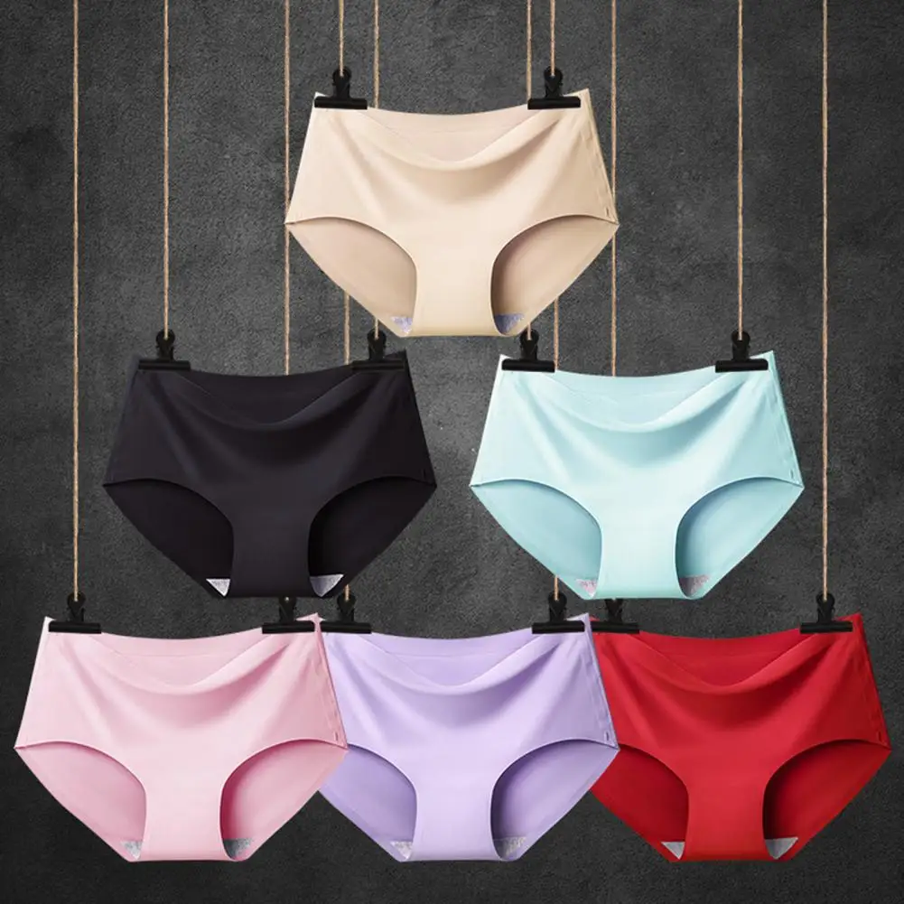 Female Ice Silk Seamless Panties Comfortable Women\'s Seamless Panties Sexy Mid-rise Briefs Breathable Lightweight for Females