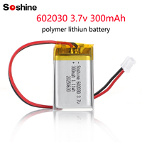 Soshine 602030 300mAh Lithium Rechargeable Battery 3.7V Li-ion Polymer Battery for Bluetooth Headset Speaker Monitor Self-Timer
