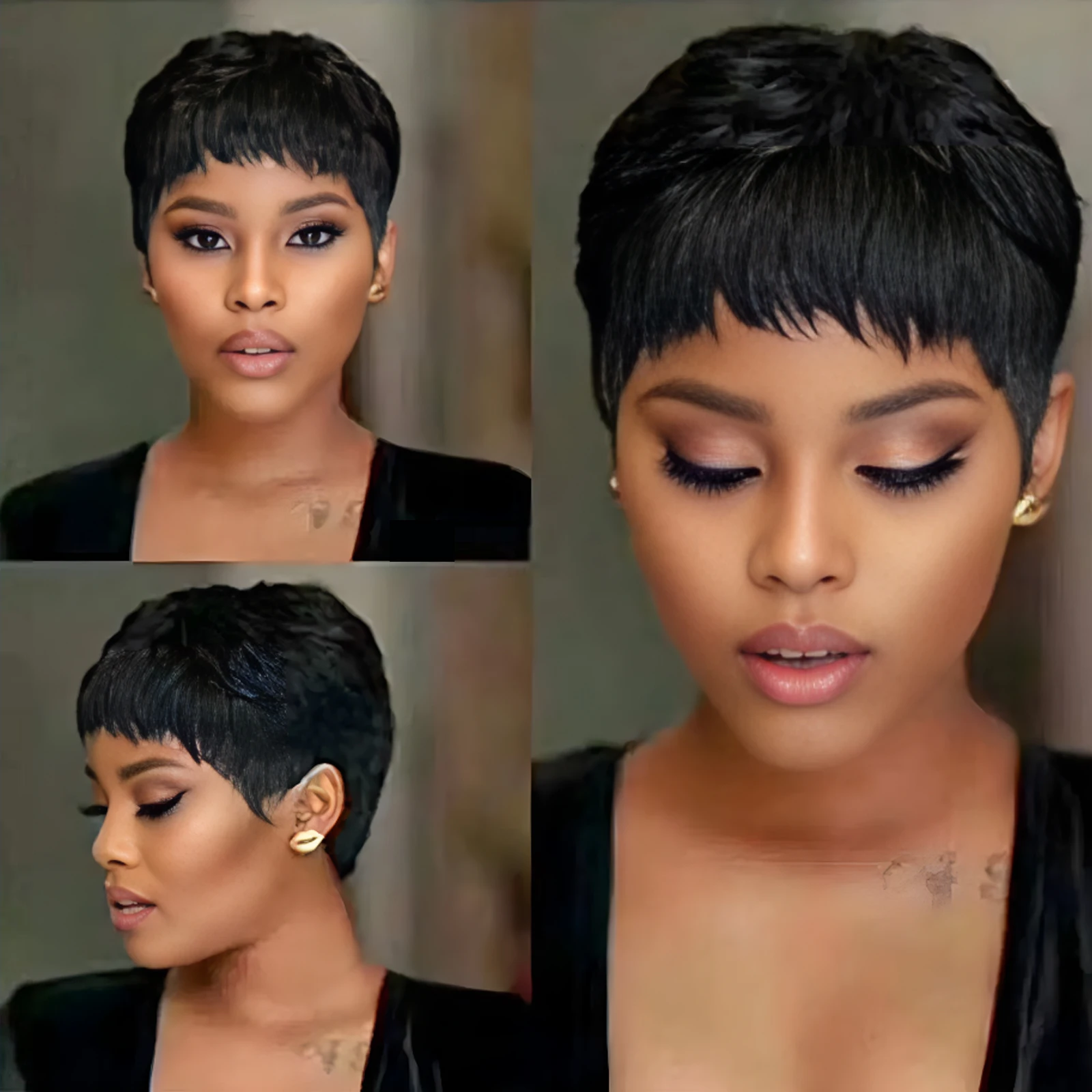 Pixie Cut Human Hair Wig for Black Women Short Layered Pixie Cut Wigs Machine Made Wig Brazilian Virgin Wigs for Women Girls