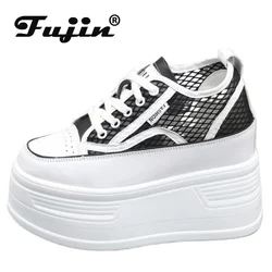 Fujin 10m 12cm 14cm Air Mesh Synthetic Leather Summer Chunky Heels Mary Jane Lace Up Sandals  Platform Breathable Pumps Shoes