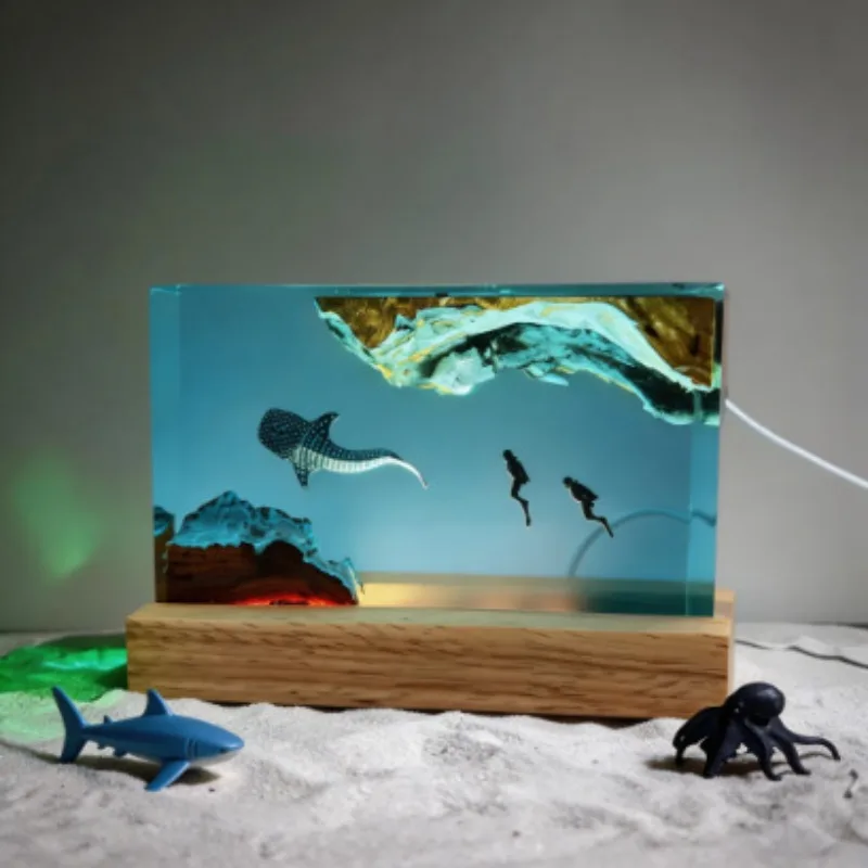 2026-new-ocean-animals-organism-resin-table-light-creactive-art-decoration-lamp-whale-shark-diver-theme-night-light-toys-gifts
