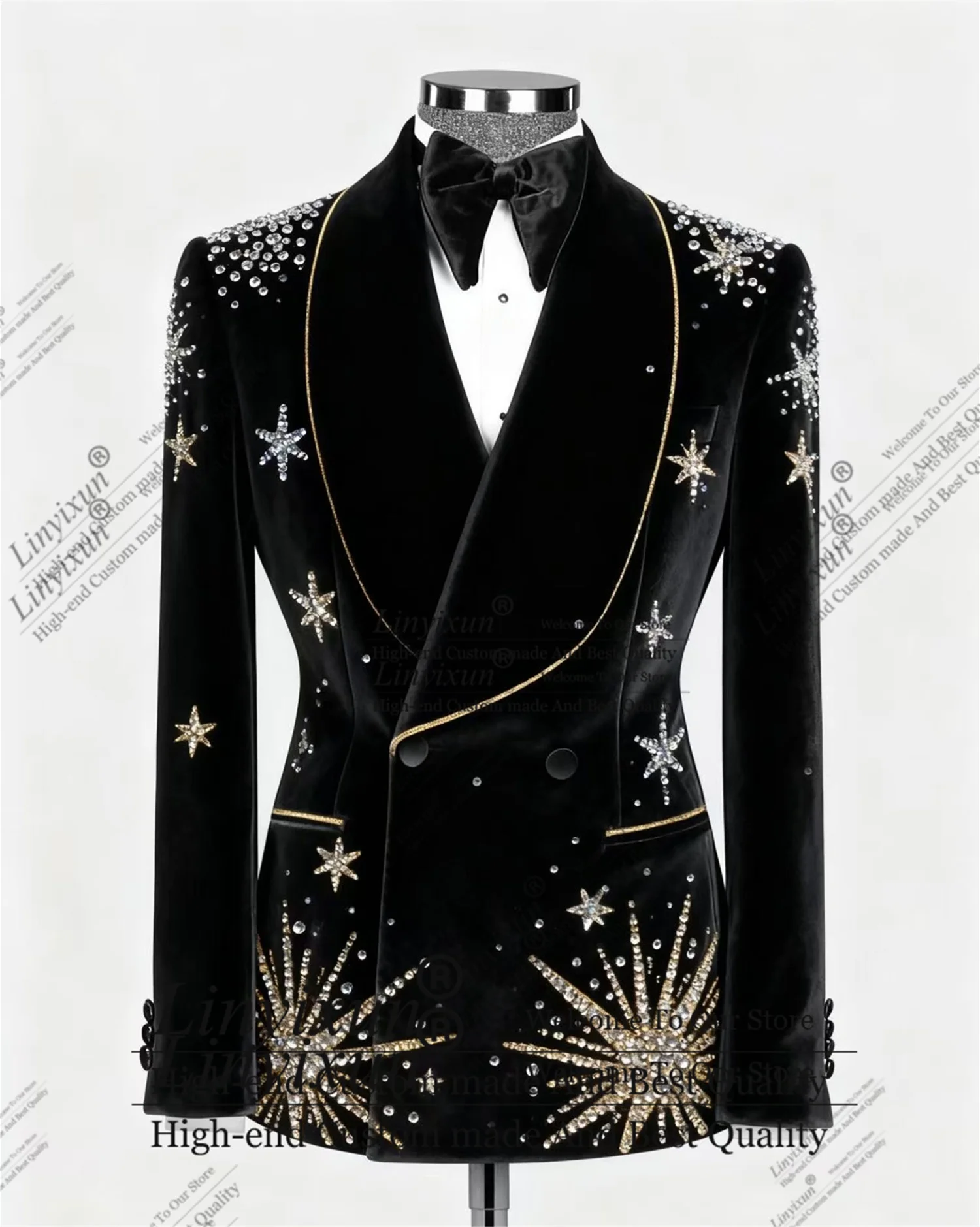 

Элегантные мужские костюмы со стразами и бисером, смокинги для жениха с шалью и лацканами, комплекты из 2 предметов, мужской пиджак для выпускного вечера, индивидуальный Ropa Hombre