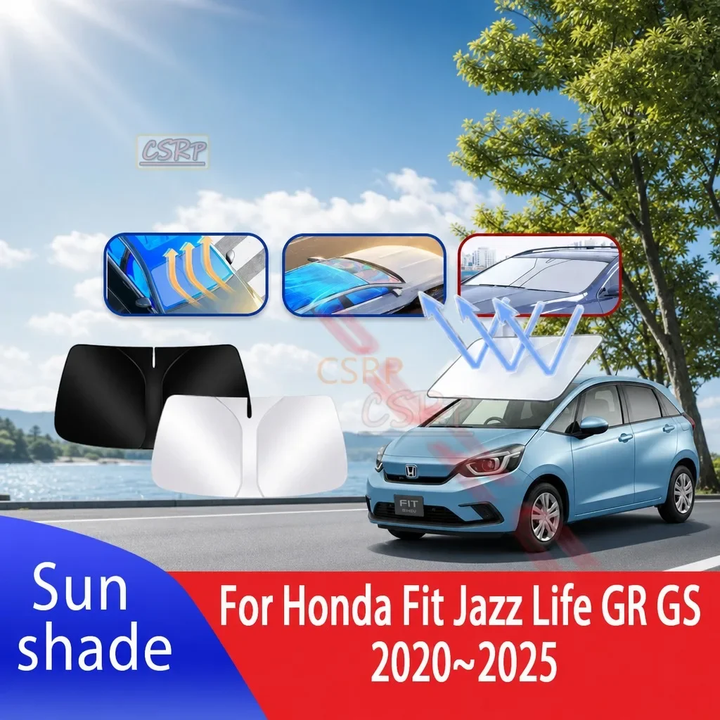 Car Sun Visor For Honda Fit Jazz Life GR GS 2020~2025 Auto Front Windshield Sunshade Heat Insulation Summer Cooling Accessories