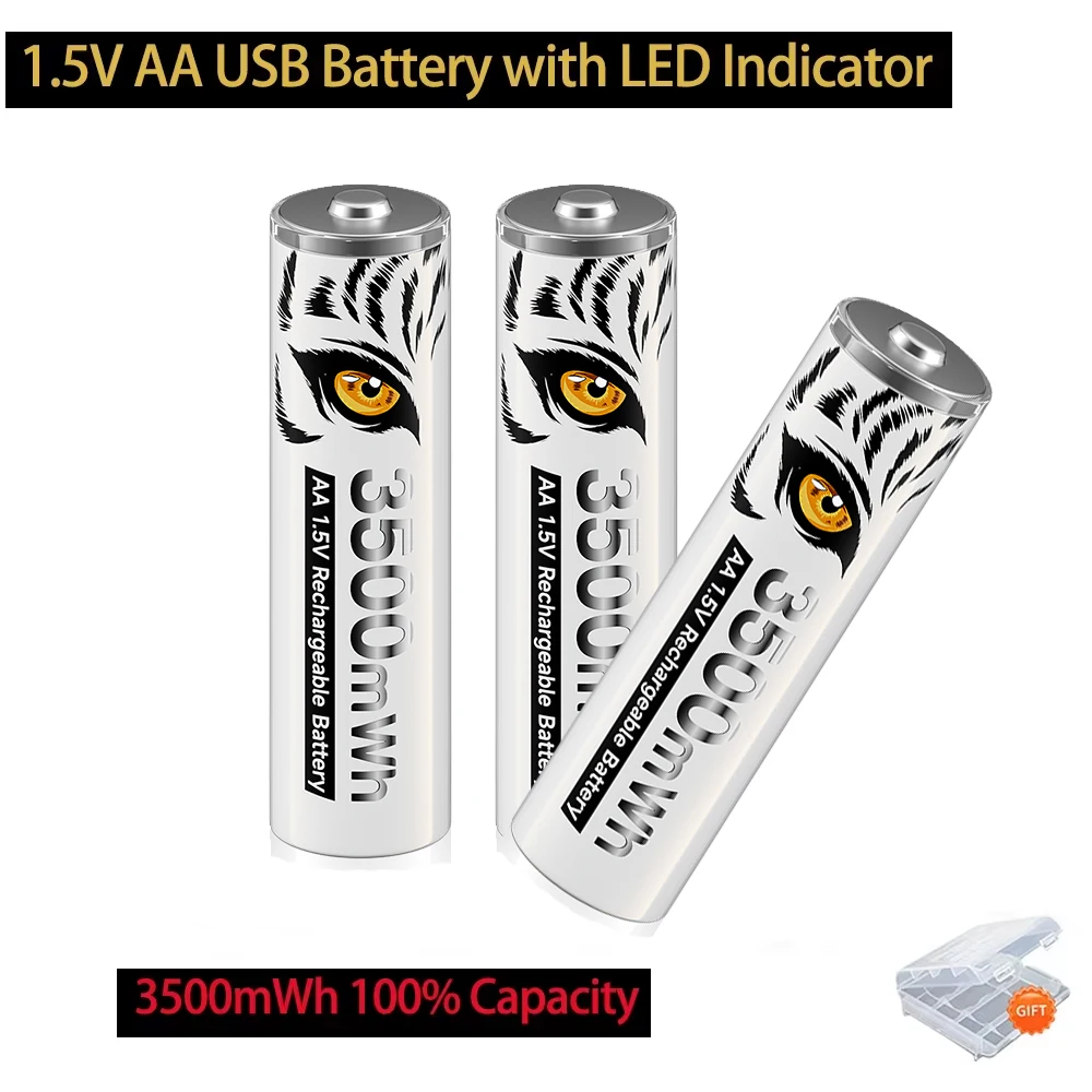 

PALO NEW AA 1.5V Rechargeable Lithium ion Battery 3500mWh 2A Li-ion Batteries with LED Indicator for Remote Control Electric Toy