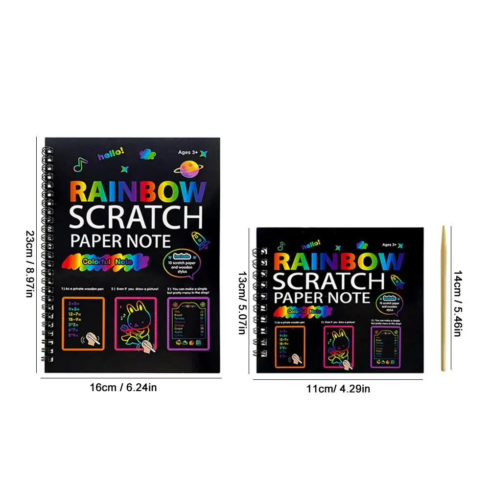 Rainbow Scratch Paper Note Children's Art Book Black DIY Rainbow Art Paper Card Neon Scratch Book Color Drawing Scratch Book