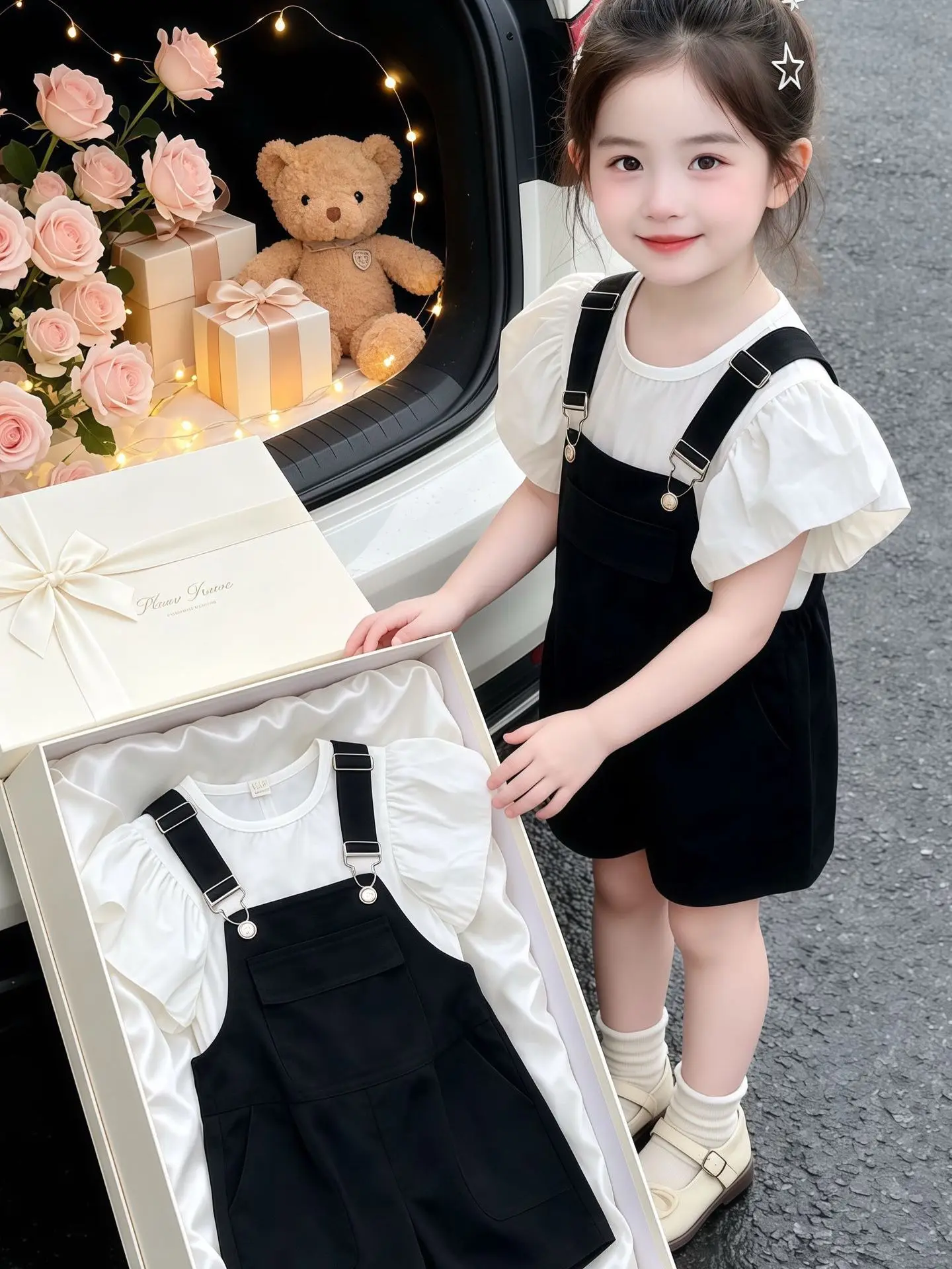 cute-doll-shirt-set-with-flying-sleeves-and-overalls-for-girls-summer-fashionable-versatile-two-piece-suit-korean-style
