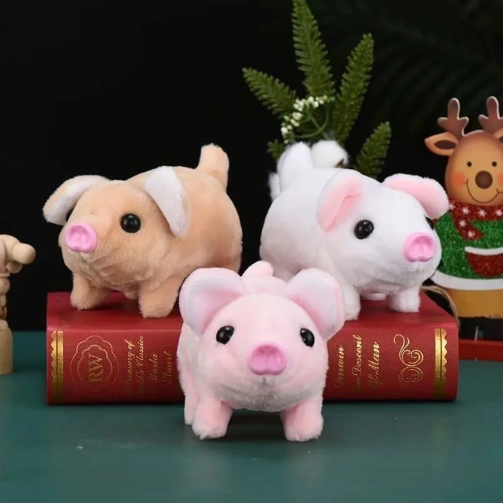 With Sound Electric Simulation Pig White Moving Tail Electric Plush Pig Toy Can Walk Cute Walking Moving Pet Toys Children Gifts