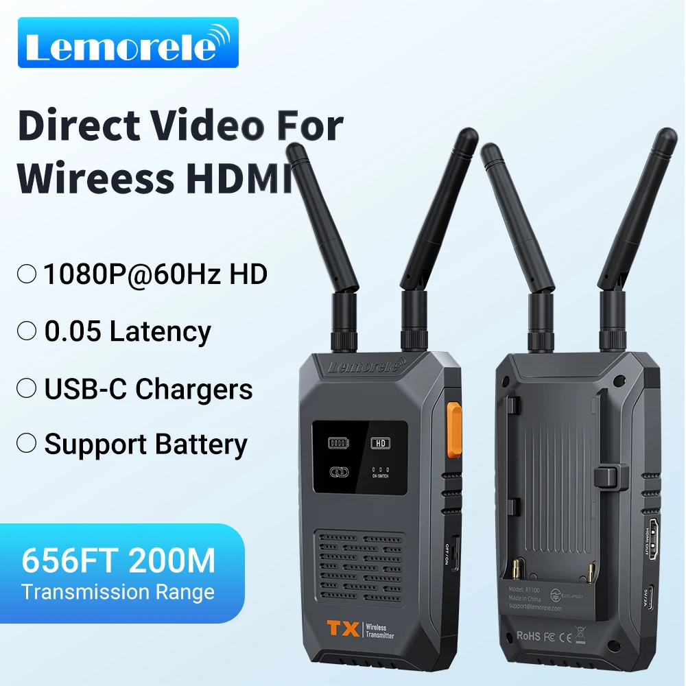 

Lemorele Wireless Extender Kit 1080P Wireless HDMI Transmitter and Receiver 200M Video Transceiver For Camera Laptop PC TV