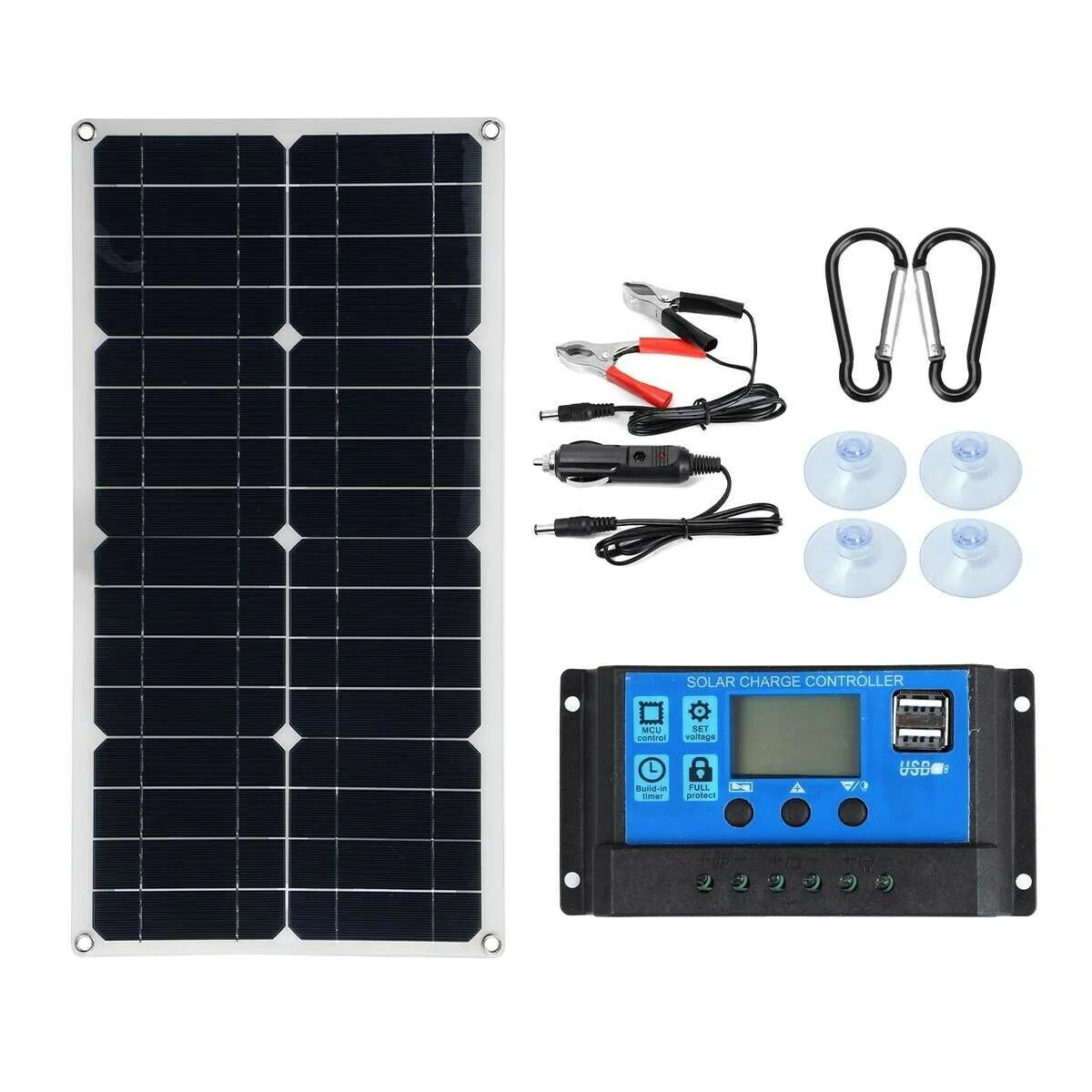 20W Solar Panel Kit Portable Power RV Monocrystalline Boat Flexible Battery 12V