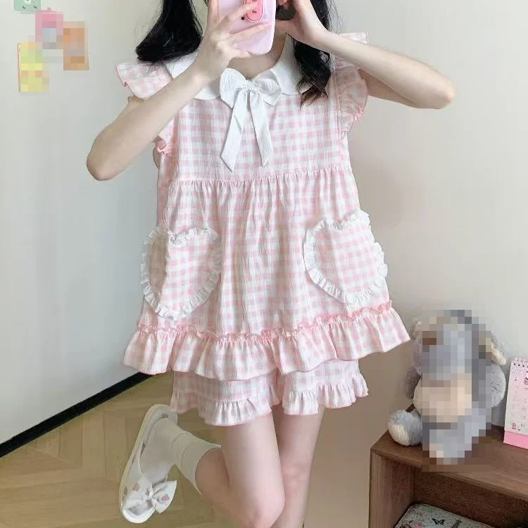 

Японский пижамный комплект в стиле Sweet Beauty: летний, новый, молодежный, удобный, из двух предметов, для студентов, повседневная домашняя одежда, милый и комфортный.