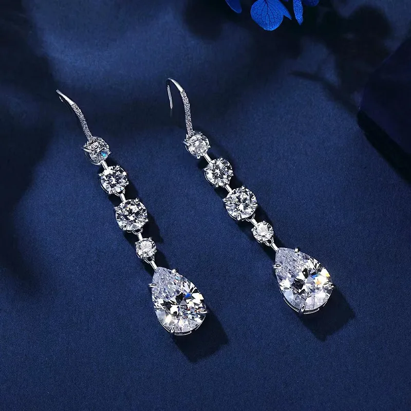 

Long Water Drop Moissanite Diamond Dangle Earring Real 925 sterling silver Party Wedding Drop Earrings for Women Promise Jewelry