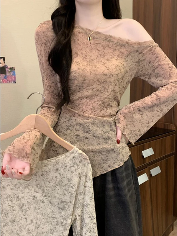 Ele Sweet adient Dyeing Long Sve Slim Fit oulder Design Top for Women Casual Sle Commute Suitable Soft Pastel Color
