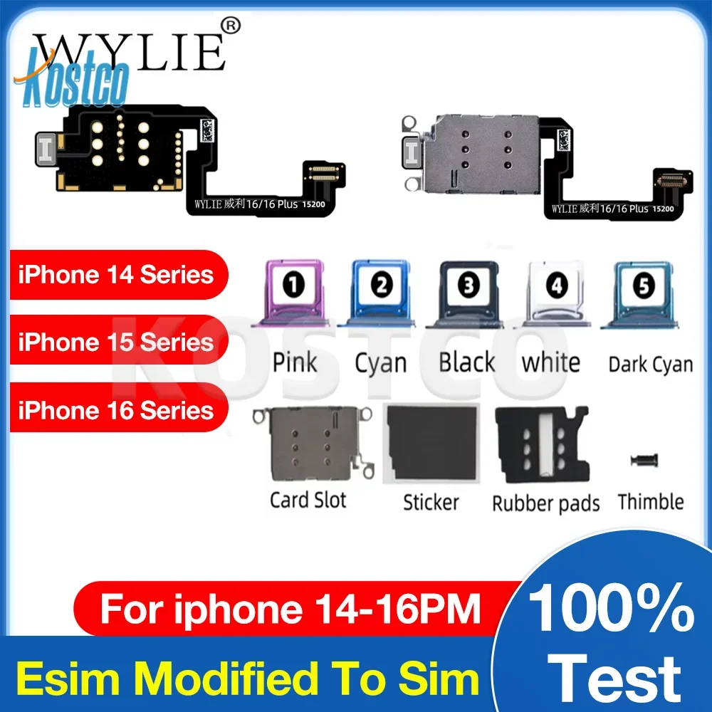 WYLIE для iPhone 16 15 14 Pro MAX Esim модифицированный для SIM-карты без перфорации, разделение слоев, двойная карта со встроенными деталями держателя карт