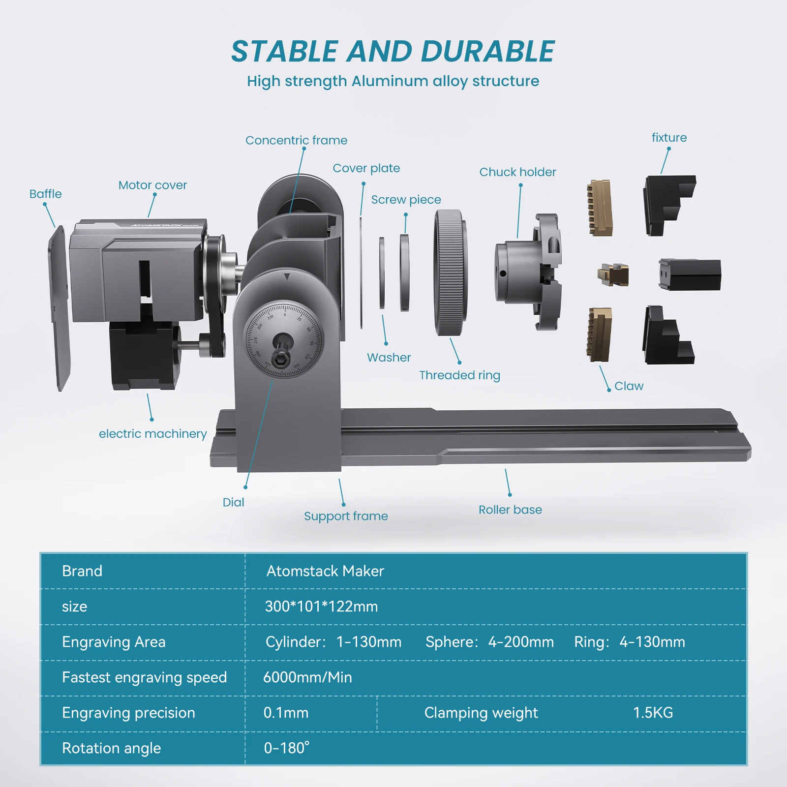 AtomStack Maker R1 Pro Multi-function Chuck Rotary 3 sets of Jaws for Cylindrical Irregular Object AtomStack IKIER Ortur Sculpfu