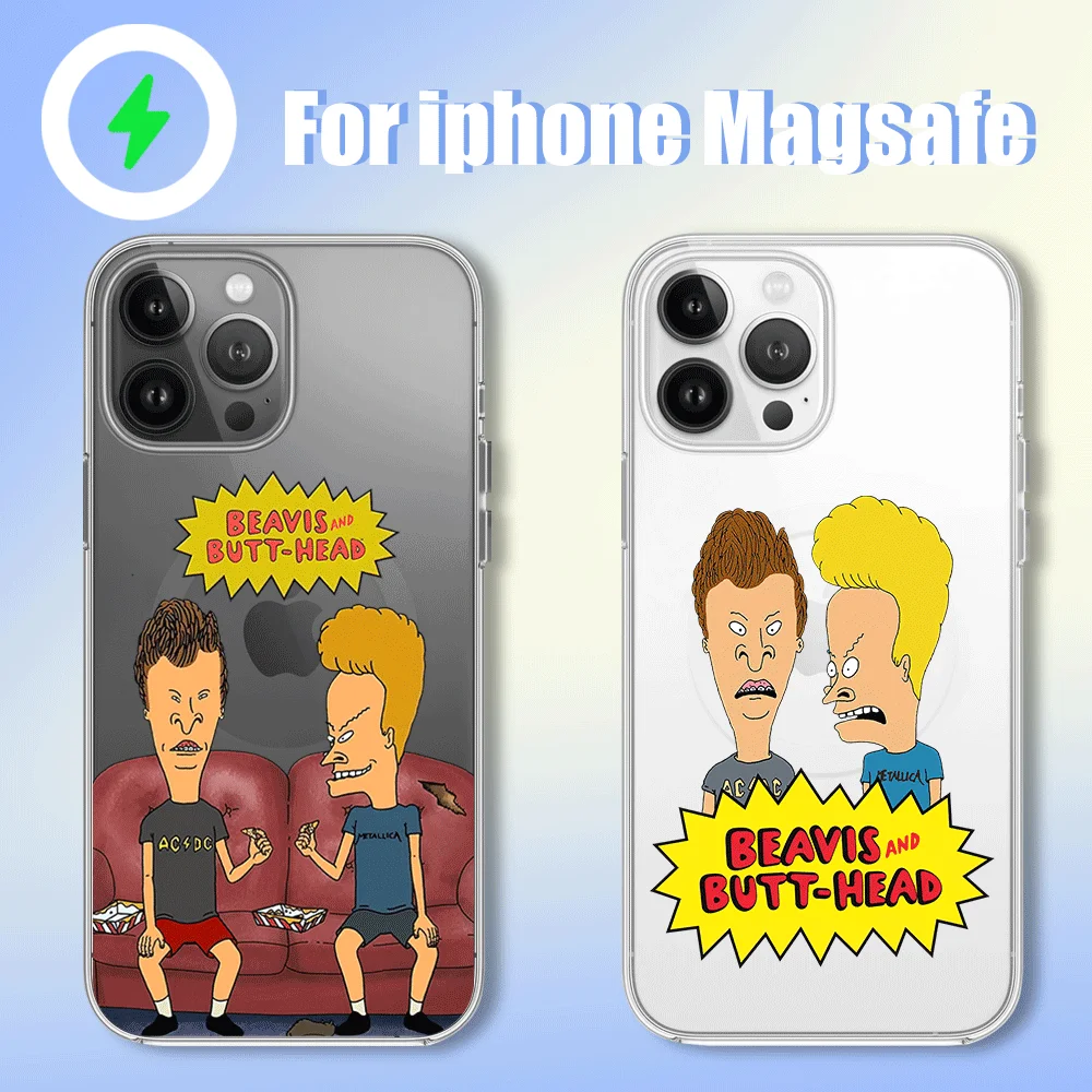 Cartoon B-Beavis and Butthead Funny Phone Case for iPhone 12 11 13 14 15 16 Max Pro Plus Magsafe Magnetic Wireless Cover