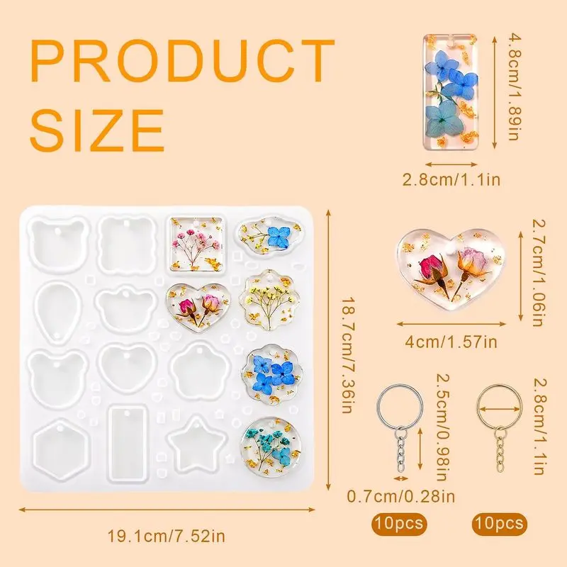 1item16Silicone resin keychain mold with a cavity and a hole，Comes with silver and gold versions10A keychain，Suitable for epoxy - view 4