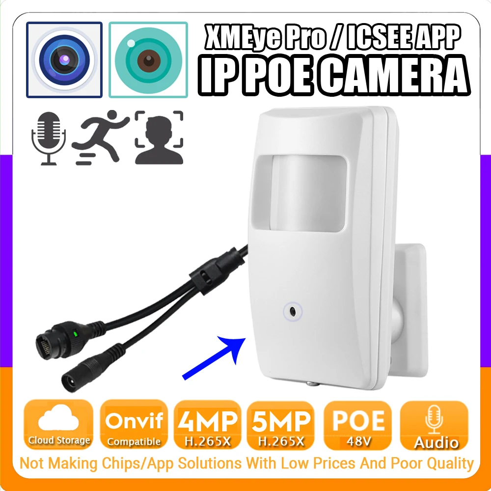 

Audio IP POE Mini Camera Detector Cone Lens 5MP 4MP H.265 Full Digital Mic Onvif Cloud Storage Face/Motion Detection XMEYE ICSEE