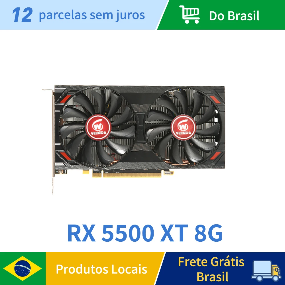 VEINEDA Graphics Card RX5500XT 8G Gaming  8GB 128Bit GDDR6 PCI-E 4.0×8 GPU Radeon rx5500xt 8gb game Video Cards Placa de vídeo