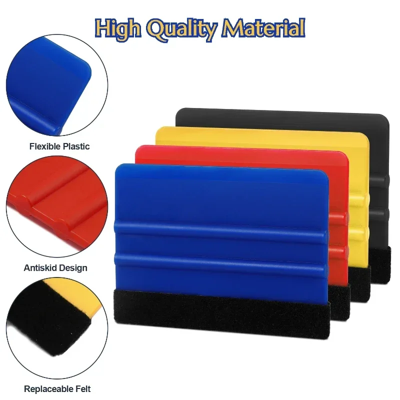 Escurridor de vinilo con borde de fieltro, raspador para vidrio de coche, raspado de envoltura de película de vehículo, suministros de lavado de
