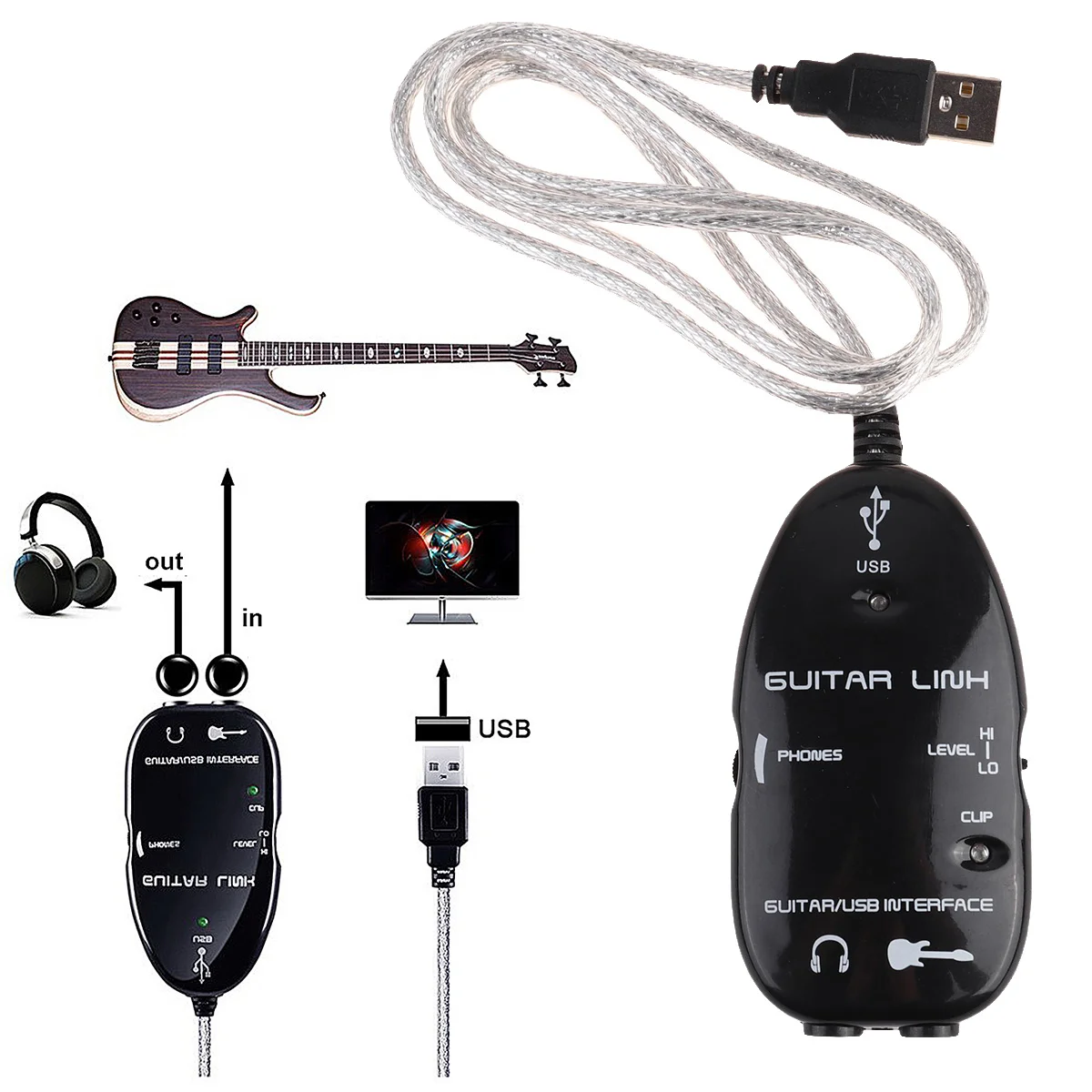 1Pcs Audio Cable for Guitar with Gold Plated Copper Transmission Shielding Noise Free Portable Instrument Connection