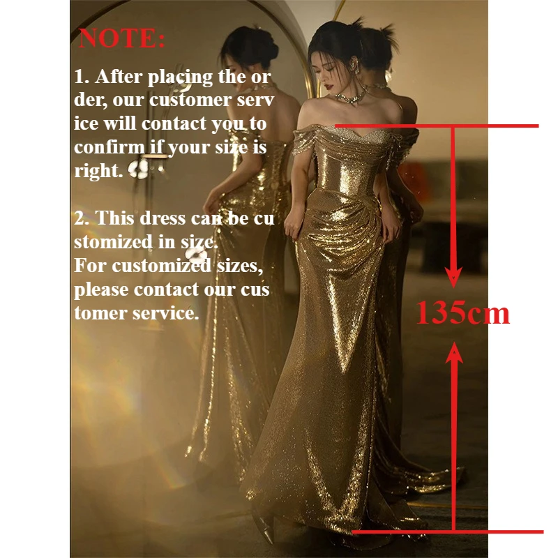BeitifuBaby Women\'s Golden Evening Dresses for Wedding Party Off The Shoulder Strapless Fishtail Dress Banquet Gown Vestidos