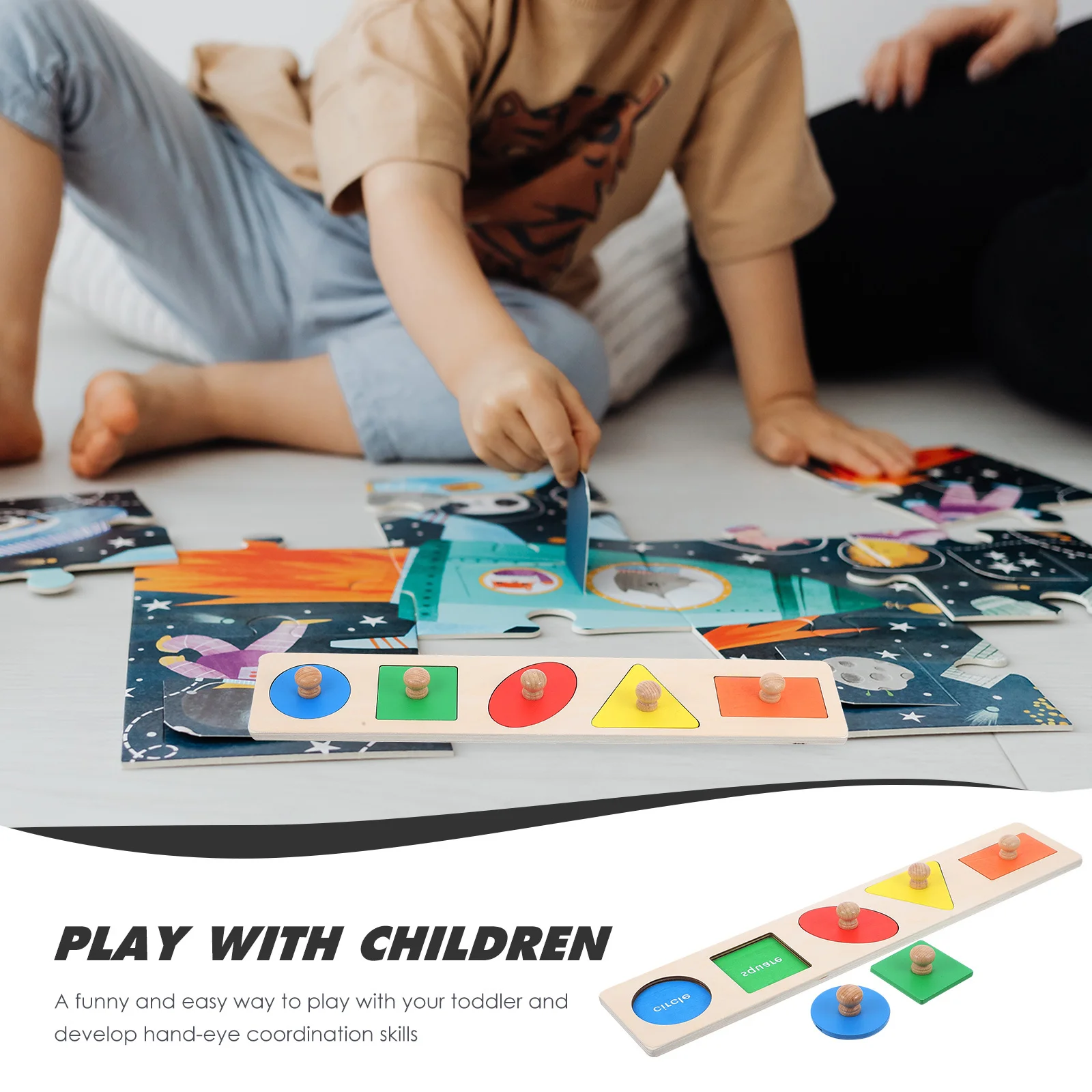 

1 комплект, деревянная головоломка с детской ручкой, обучающая головоломка с геометрическим рисунком, сортировка форм, головоломка для раннего обучения для сенсорного развития мозга