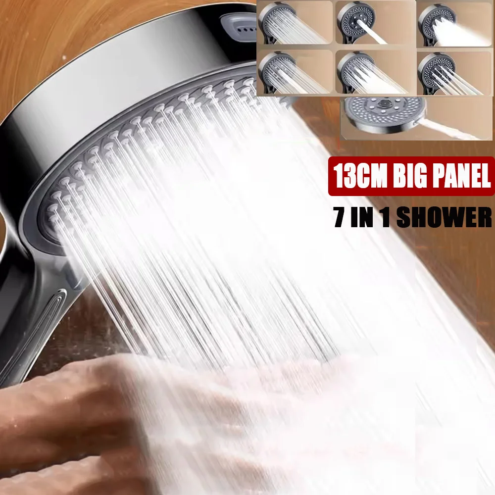 

13CM Large Panel 7-speed Modes Adjustable Shower Head High Pressure Massage Shower Filter Element Home Set Bathroom Accessories