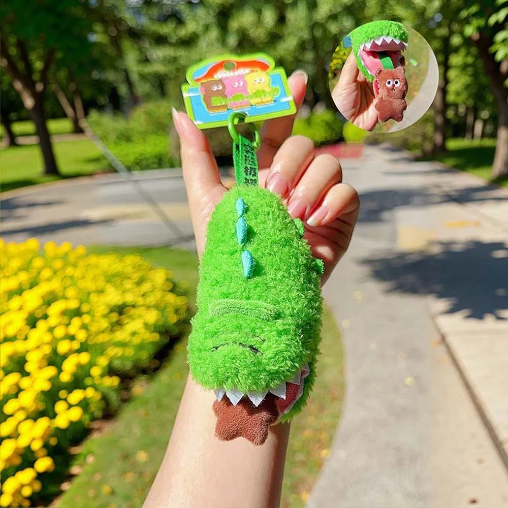 Soft Cartoon Crocodile Pendants Chick Rabbit Plush Animal Key Ring Funny PP Cotton Drawstring Bear Doll Car Key Accessories