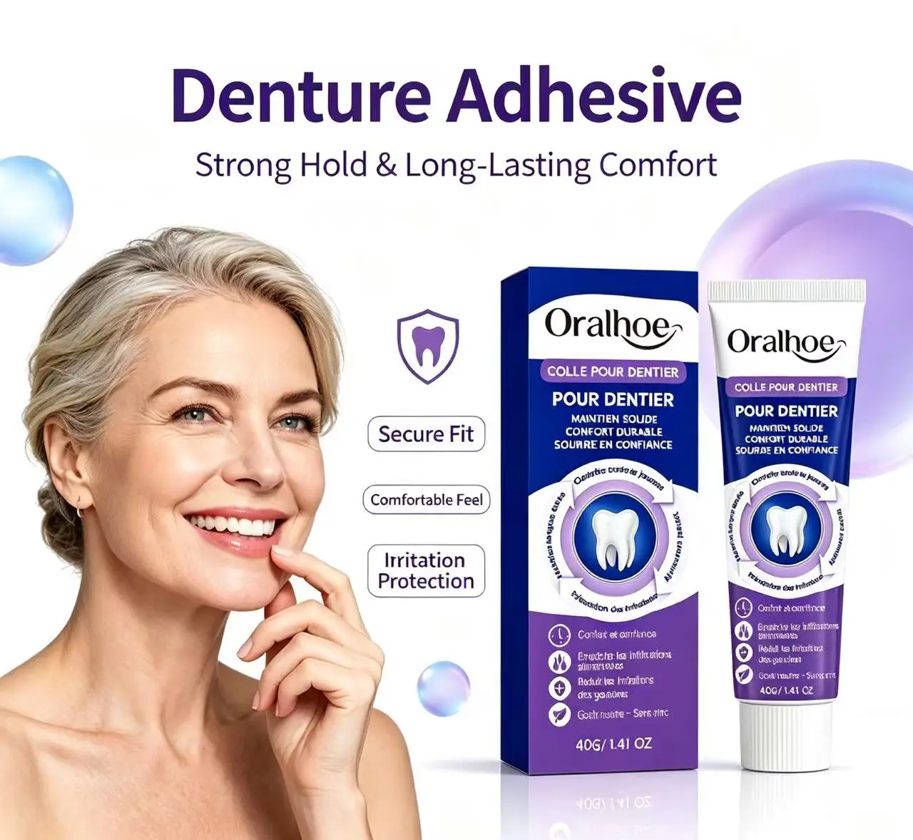 Denture Adhesive Cream Long Lasting Secure Hold Comfortable Fit Gentle On Gums Denture Fixative Cream For Daily Denture Wear