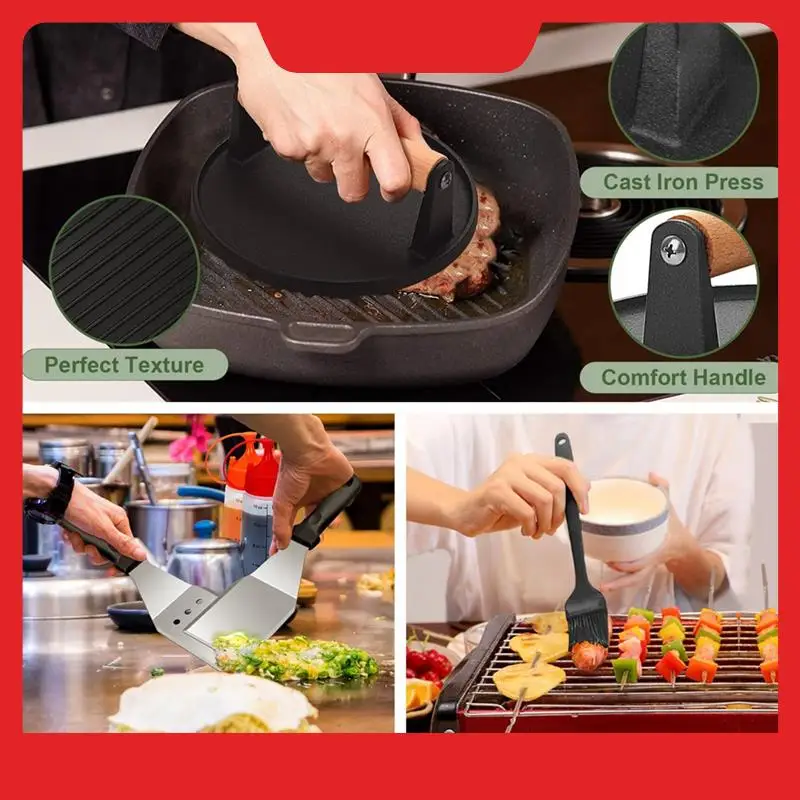 Flat Top BBQ Accessories Set, BBQ Spatula Set (With Extra Large Spatula), Flat Cover, Outdoor BBQ Spatula
