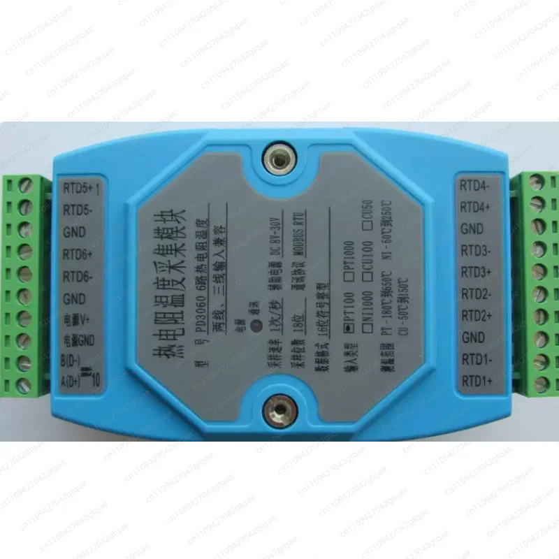 6 PT100 16-bit Temperature Input Acquisition Module RS485 Modbus DAQ RTD NI1000 PT100 PT1000 CU100 CU50, OLED Display Optional