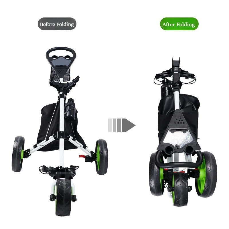 3 Wheel Foldable Golf Push Cart, Lightweight Collapsible Golf Bag Trolley with Scorecard Holder