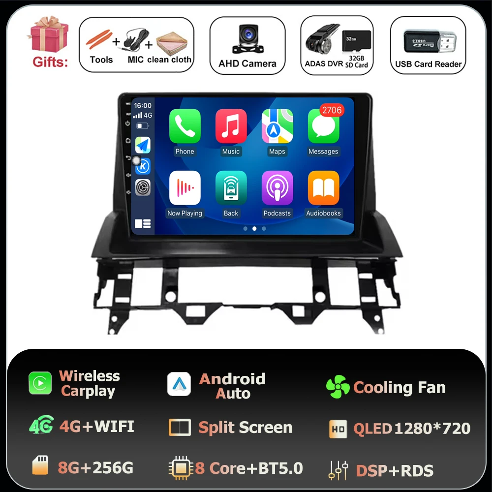 Scherm QLED Carplay Auto Voor Mazda 6 2002 2003 2004 2005 2006 2007 2008 Android 16 Autoradio Multimedia Video speler GPS WIFI 4G
