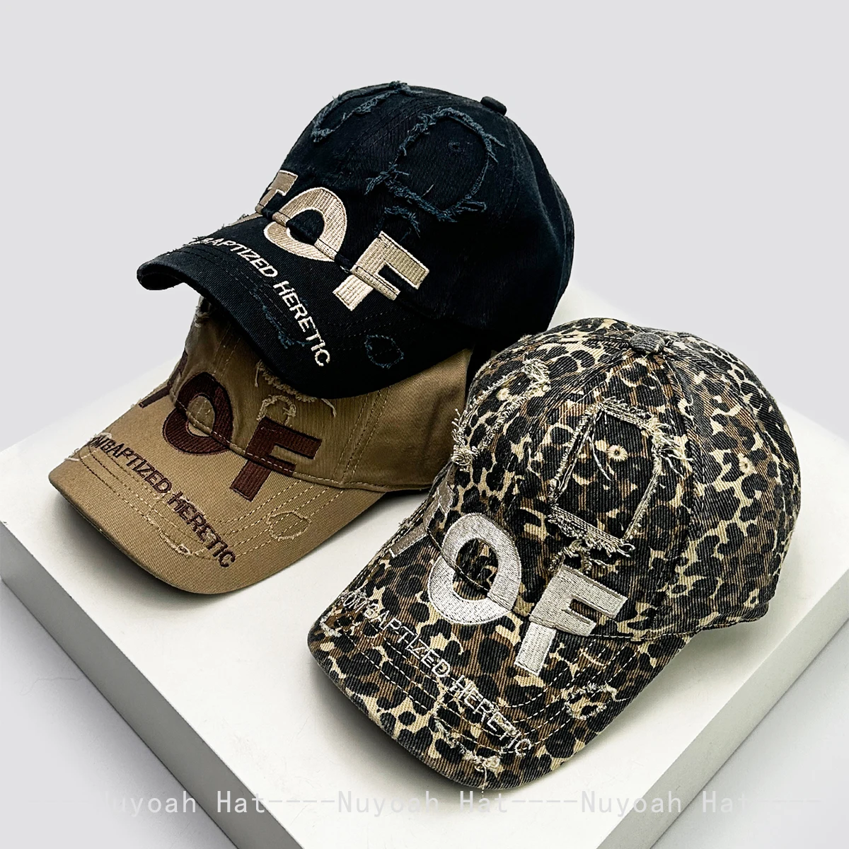 

New Men Women Embroidered TOF Letters Leopard Print Baseball Hats Sunshade Broken Style Versatile Personal Peaked Caps Fashion