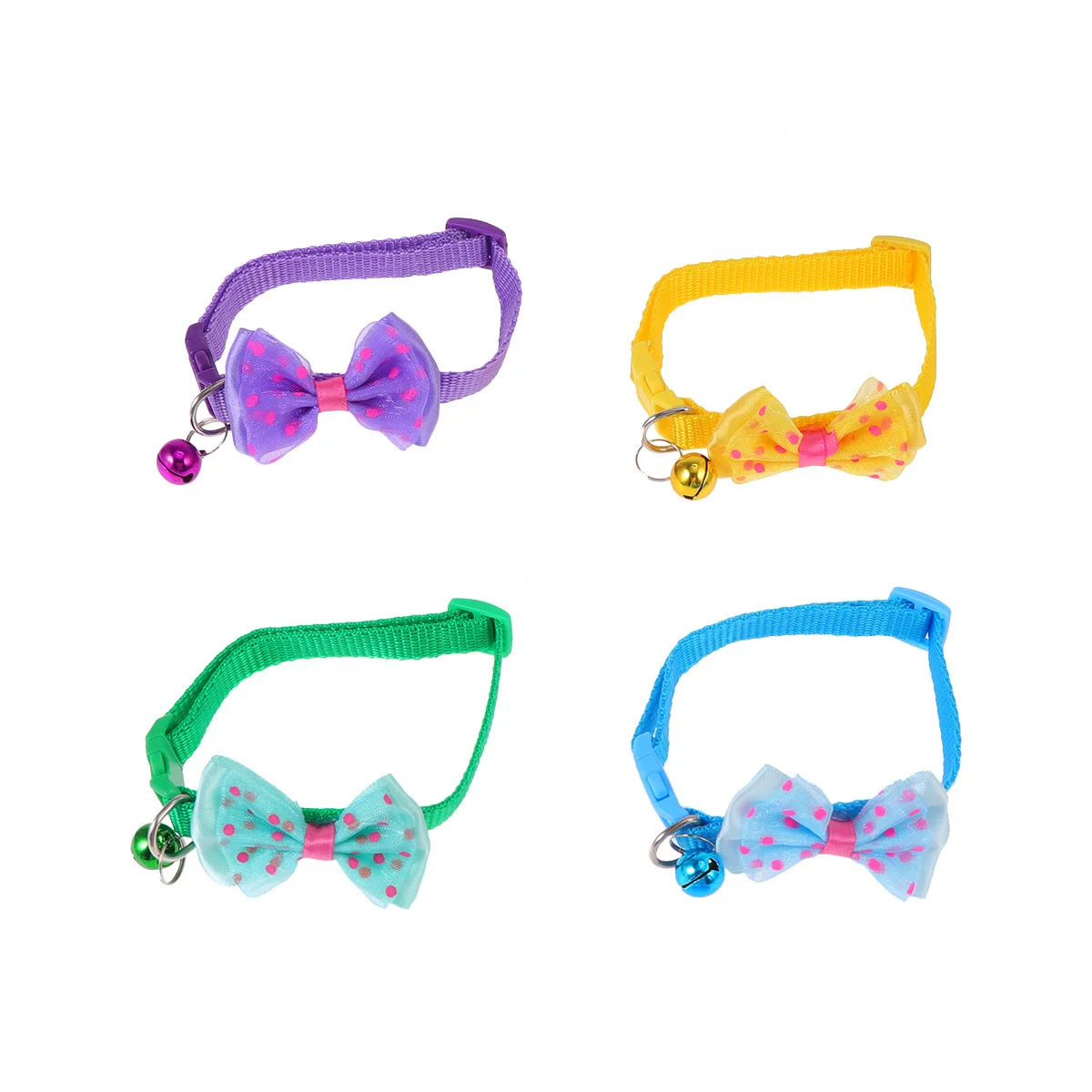 

4Pcs Bowknot Dog Collar Adjustable Pet Collar Bell Funny Stylish Walking Outdoor Pet Supplies Yellow Sky-Blue Green Purple