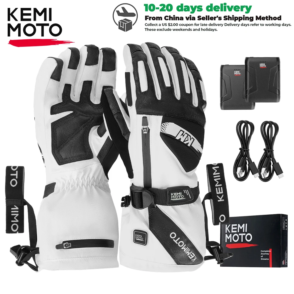 

KEMIMOTO Men's Heated Skiing Gloves Motorcycle Winter Waterproof Touch Screen Women's Snowboard Gloves For Snowmobile Cycling