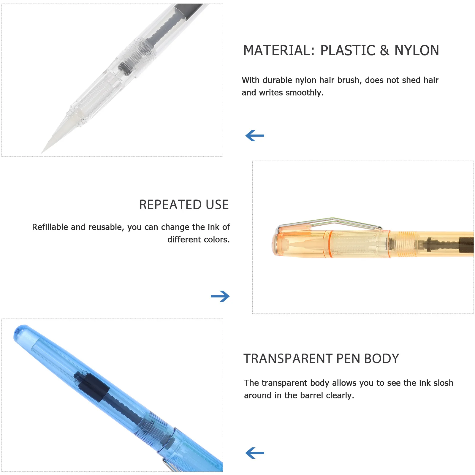 

4Pcs Calligraphy Brush Pens Fountainpen Style Refillable Watercolor Ink Pen Writing Drawing Painting Supplies Painting Ink Pen