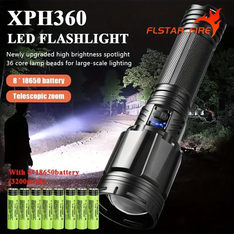 

KEEHOME 1pc 8000LM XHP360 High-Power LED Flashlight, High-Power Tactical Flashlight, Rechargeable Ultra Long Distance Outdoor Emergency Camping Light