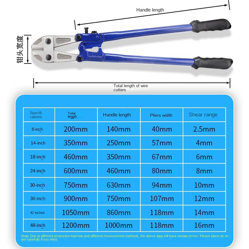 Cutter 1Pcs Wire Clamp Cutting Plier Wire Rope Rebar Lock Chain Cutters Rebar Cutter Bolt Cutter Heavy Duty Alloy Steel Bolts