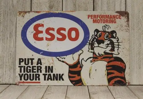 Esso Gas Stations Tin Sign Rustic Vintage Style Ad Put a Tiger in Your