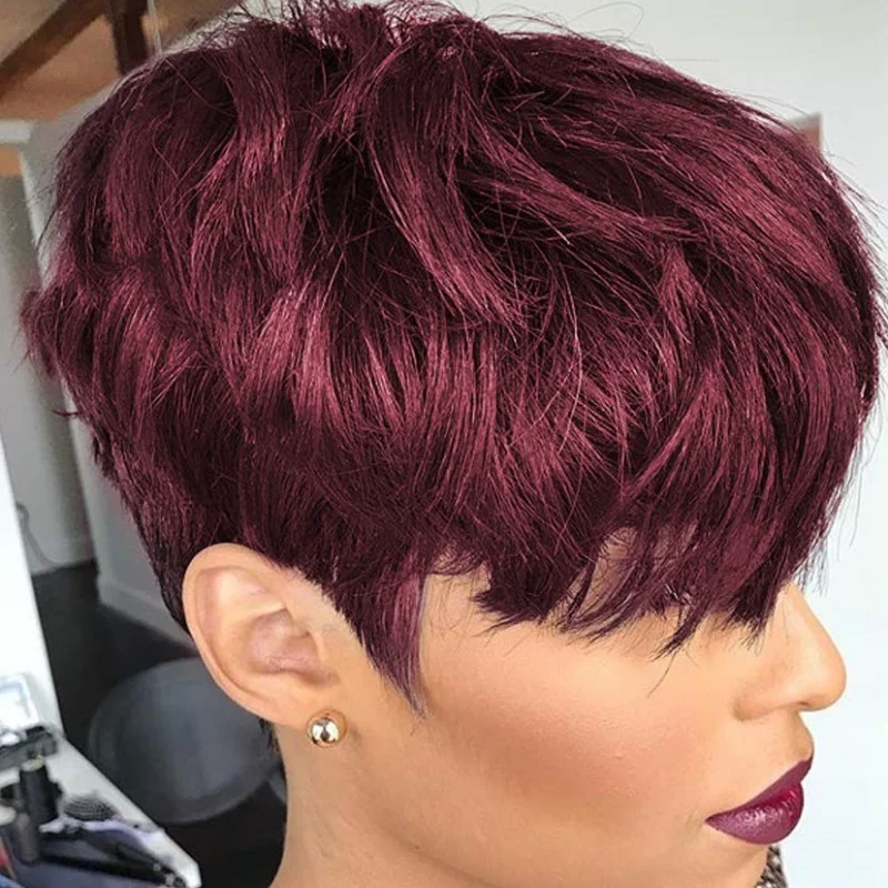 باروكات شعر بشري قصيرة، شعر مستعار بقص عابث مع غرة، شعر مستعار قصير مموج بطبقات سوداء للنساء