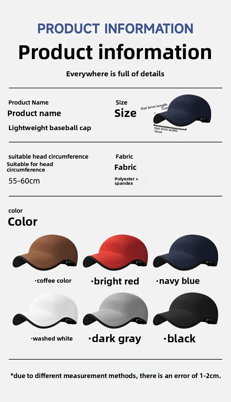 New Design Seamless Baseball Cap Quick Drying Packable Outdoor Hat Polyester Breathable Sports Hat