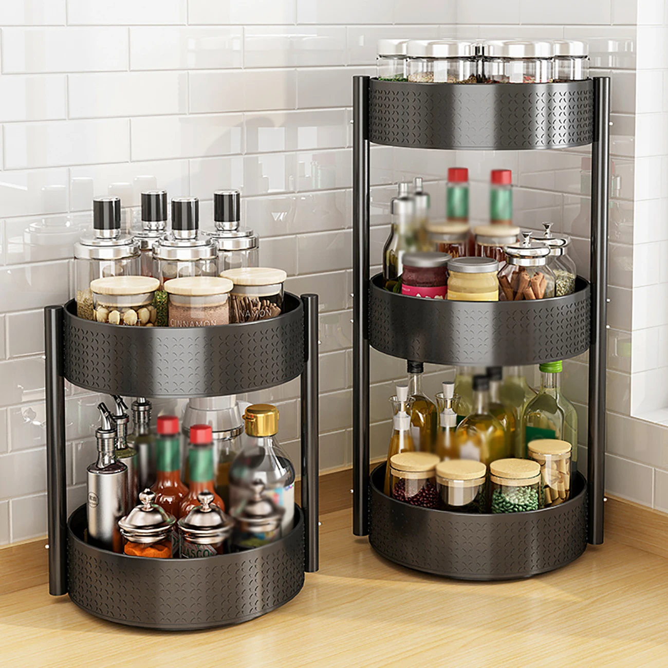 1/3 Layers 360°Rotating Spice Rack Kitchen Seasoning Organizer Turntable Spice Organizer Rack Countertop Storage Container Tray