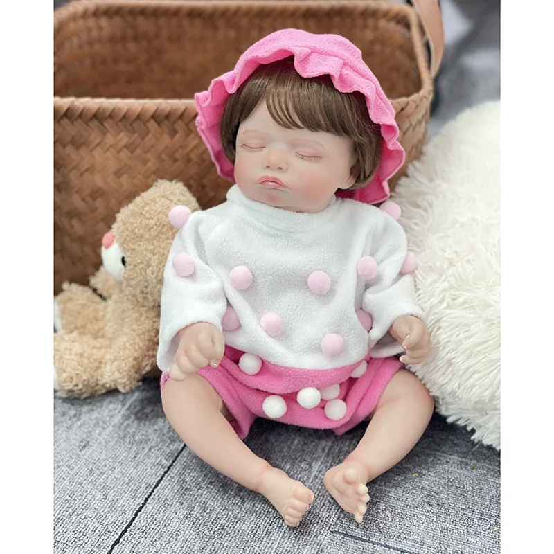 45cm Reborn Sleeping Rosalie Zacht handgeworteld haar 3D-huid met aderen Collectible Art Doll