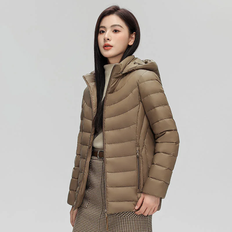 Winter Hat Detachable Hooded Down Jacket Women Warm Light Thin White Duck Down Coat Parkas Ladies Loose Bigsize Puffer Outwears