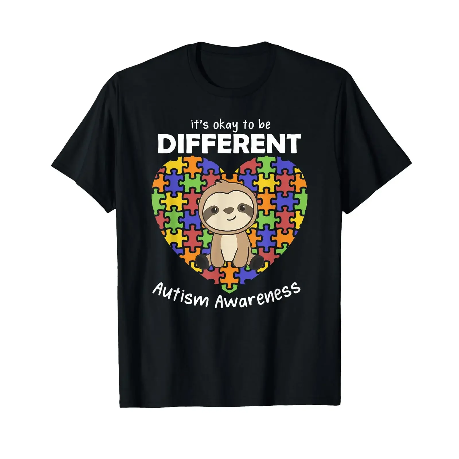 Autism Awareness Okay Different Than His Sloth T Shirt black vintage Washed fashion streetwear Slightly Comfortable Breathable