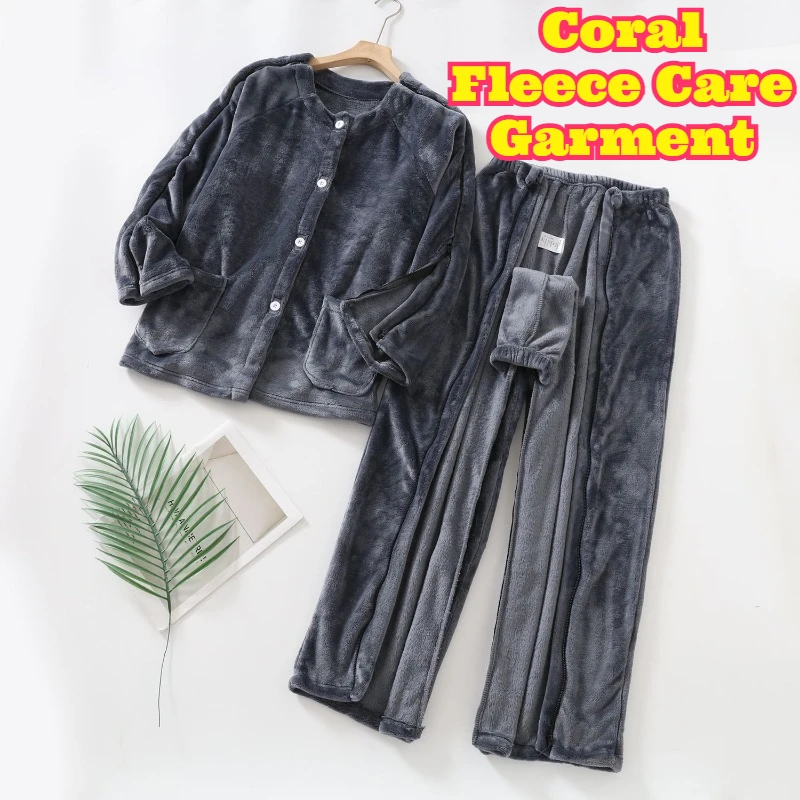 autumn-winter-coral-fleece-zipper-care-garment-one-piece-bedridden-elder-rehabilitation-clothes-fracture-post-operation-easy