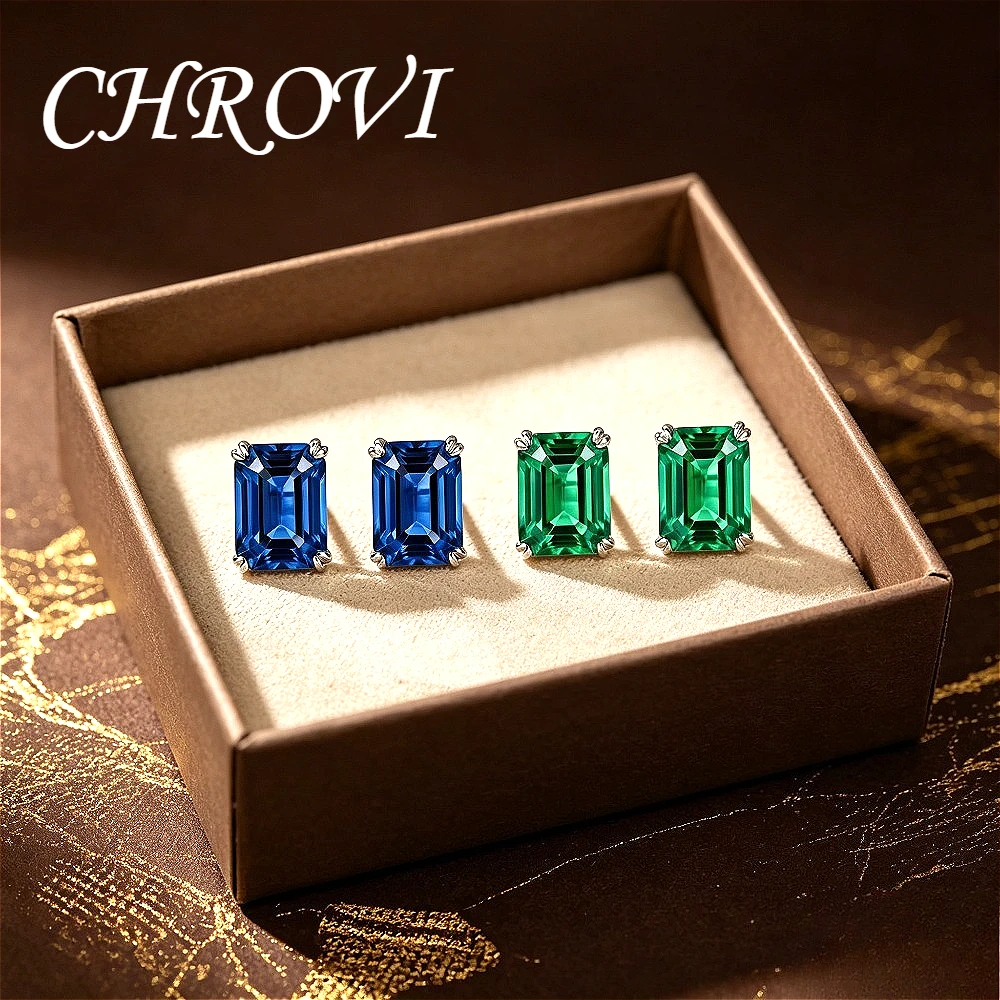 Light Luxury Fashion 925 Sterling Silver Small Green Diamond Stud Earrings, Versatile Design, Blue Earrings for Women